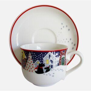 Noritake Twas the Night Before Christmas Cup & Saucer Scottie Dogs Snowy Village